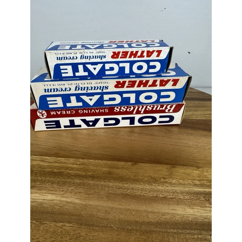 3 NOS Vintage Colgate Lather Shaving Cream Large Boxes Only Made USA Advertising